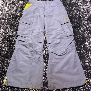 Vintage Caffeine Y2K Rave Pants Grey Neon Yellow Cargo Wide Leg Baggy 34 Mens